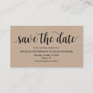 Rustic Script, kraft, Wedding Save the date Enclosure Card