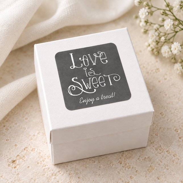 Rustic Script Love is Sweet Chalkboard Square Sticker (Creator Uploaded)