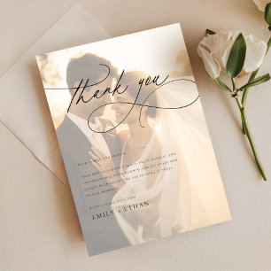 Rustic Script Modern Wedding Photo Thank You Card