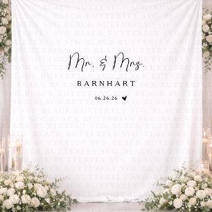 Rustic Script Mr and Mrs Wedding Backdrop Tapestry