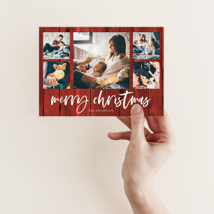 Rustic Script Multi Photo Grid   Merry Christmas Holiday Card