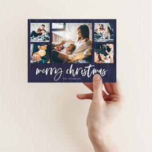 Rustic Script Multi Photo Grid   Merry Christmas Holiday Card
