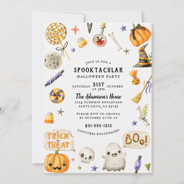 Rustic Script Painted Spooktacular Halloween Party Holiday Card (Front)