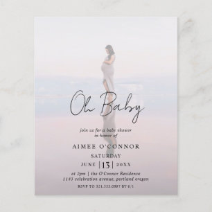 Rustic Script Photo Budget Baby Shower Invitation