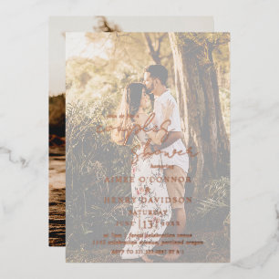 Rustic Script Photo Couples Shower Rose Gold