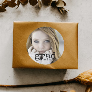 Rustic Script Photo Graduation Classic Round Sticker