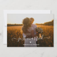 Rustic Script Photo Just Married Elopement Wedding
