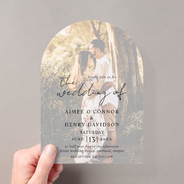 Rustic Script Photo Modern Wedding Acrylic Invitations (Insitu (Handheld))