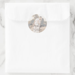 Rustic Script Photo Modern Wedding Classic Round Sticker