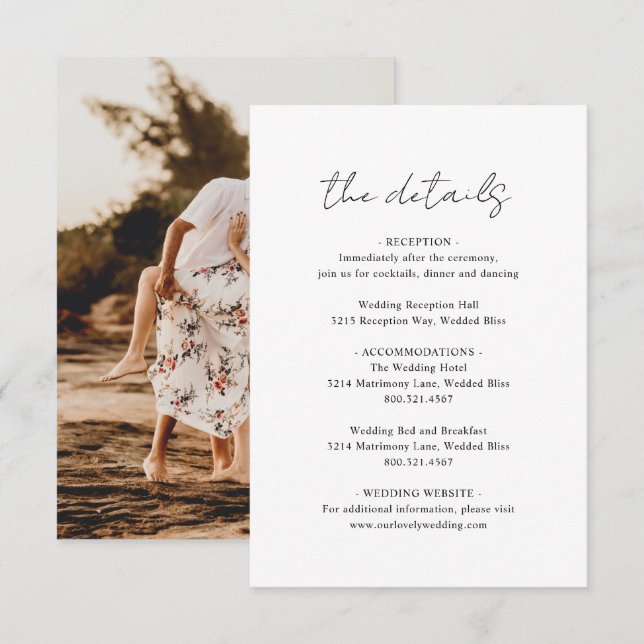 Rustic Script Photo Modern Wedding Enclosure Card (Front/Back)