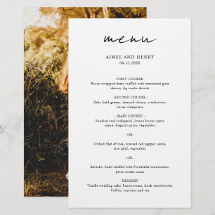 Rustic Script Photo Modern Wedding Menu