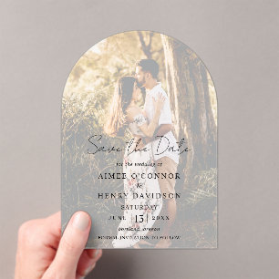 Rustic Script Photo Modern Wedding Save the Date Acrylic Invitations