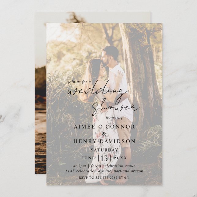 Rustic Script Photo Modern Wedding Shower Invitation (Front/Back)