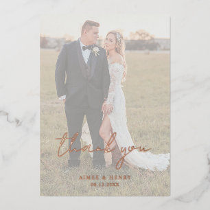 Rustic Script Photo Modern Wedding Thank You