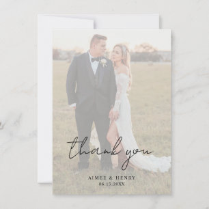 Rustic Script Photo Modern Wedding Thank You Card
