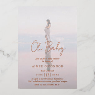 Rustic Script Photo Oh Baby Shower Rose Gold