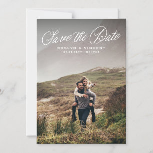Rustic script photo wedding save the date magnetic invitation