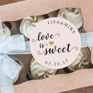 Rustic Script Pink Love is Sweet Wedding Favour Classic Round Sticker