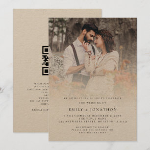 Rustic Script QR Code Photo Overlay Wedding Invitation