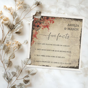 Rustic Script Red Floral Fun Facts Wedding  Napkin