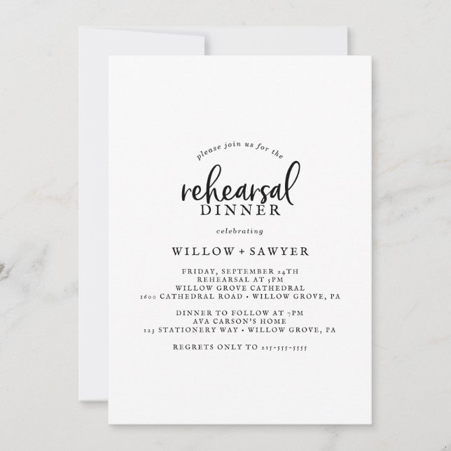 Rustic Script Rehearsal Dinner Invitation (Front)