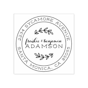 Rustic Script Round Married Couple Return Address Rubber Stamp