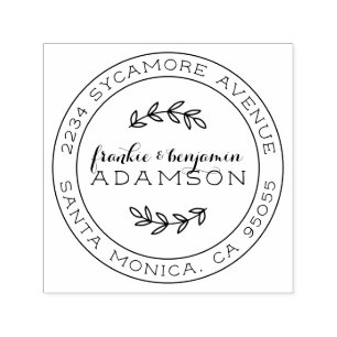 Rustic Script Round Married Couple Return Address Self-inking Stamp