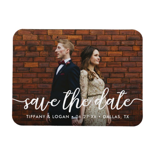 Rustic Script Simple Save the Date Photo Magnet (Horizontal)