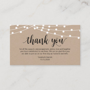 Rustic Script, string light, Wedding Thank you Enclosure Card