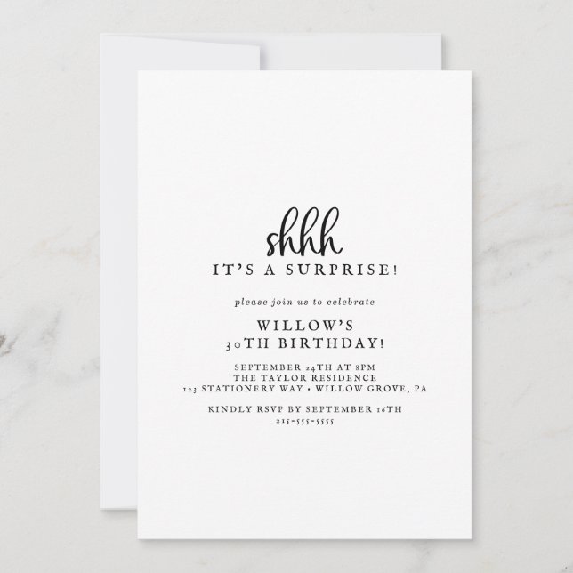 Rustic Script Surprise Party Invitation (Front)