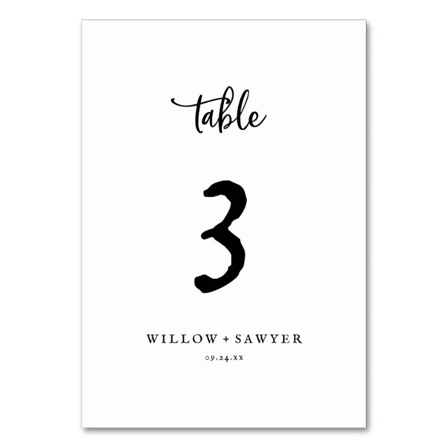 Rustic Script Table Number (Front)