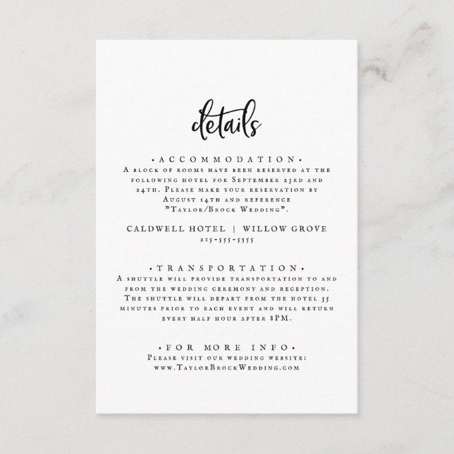 Rustic Script Wedding Details Enclosure Card (Front)