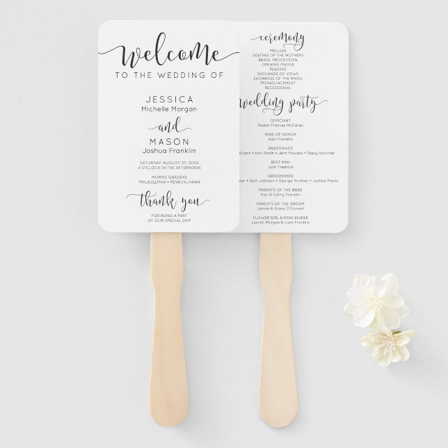 Rustic Script Wedding Program Fan (Front and Back)