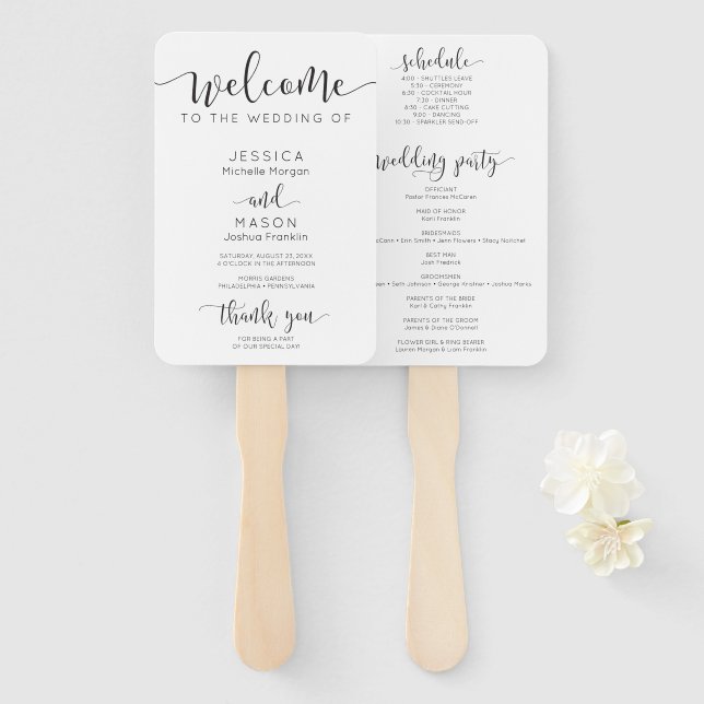 Rustic Script Wedding Program Fan Schedule (Front and Back)