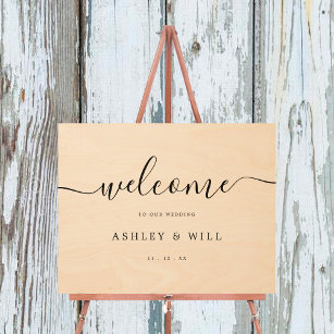 Rustic Script Wedding Reception Wood Welcome Sign 