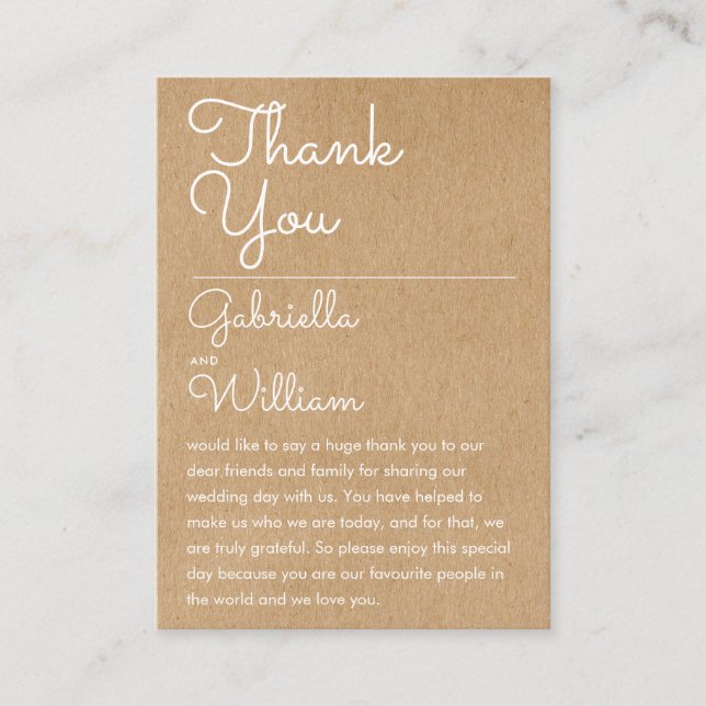 Rustic Script Wedding Thank You Reception Card (Front)