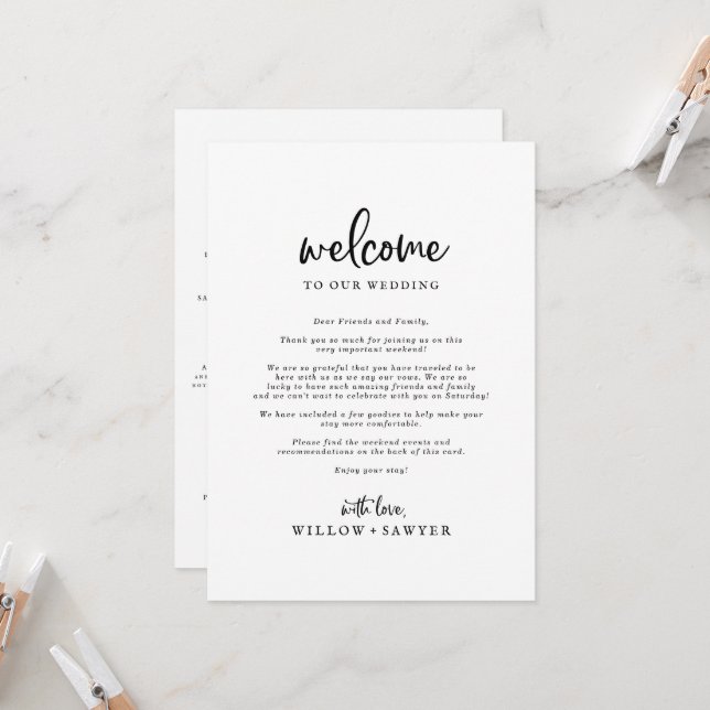 Rustic Script Wedding Welcome Letter & Itinerary (Front/Back In Situ)