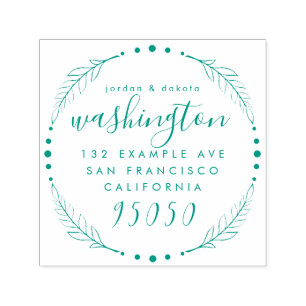 Rustic Script Wreath Wedding Couple Return Address Self-inking Stamp