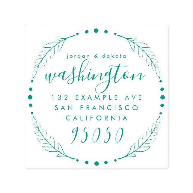 Rustic Script Wreath Wedding Couple Return Address Self-inking Stamp (Design)