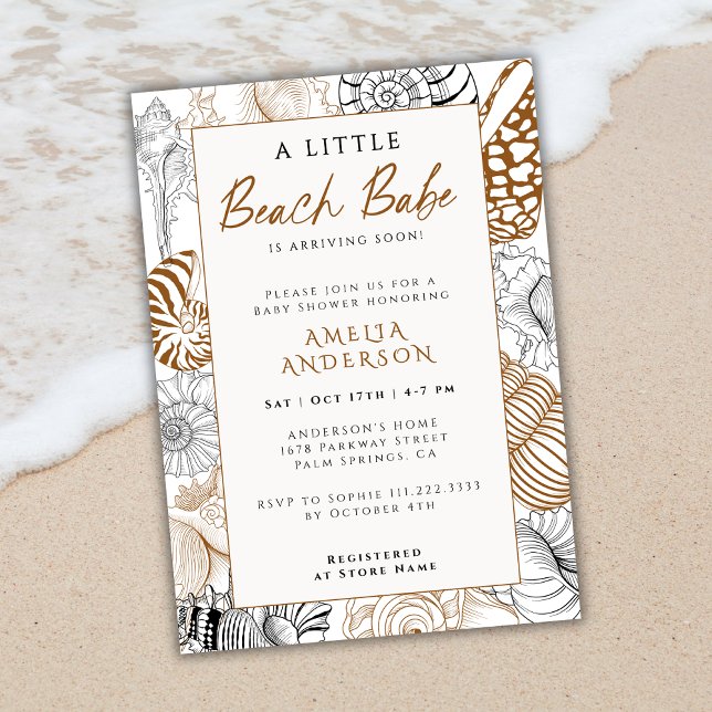 Rustic Sea Shell Line Art Beach Babe Baby Shower Invitation (Creator Uploaded)
