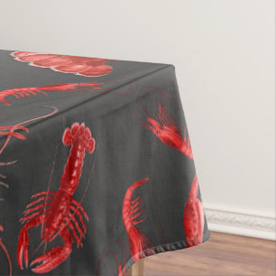 Rustic Seafood Pattern Dark Grey Crawfish Lobster  Tablecloth