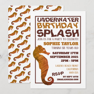 Rustic Seahorse, Aquatic Birthday Party Invitation