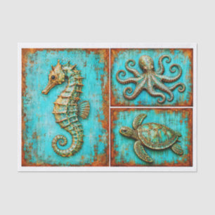 Rustic Seahorse Octopus Turtle Set RS2L Decoupage Tissue Paper