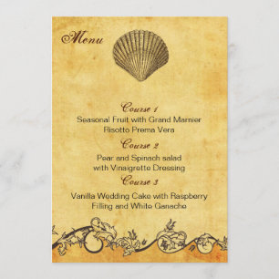 rustic seashell  beach wedding menu cards