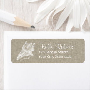 Rustic Seashell Linen Beach Return Address Labels