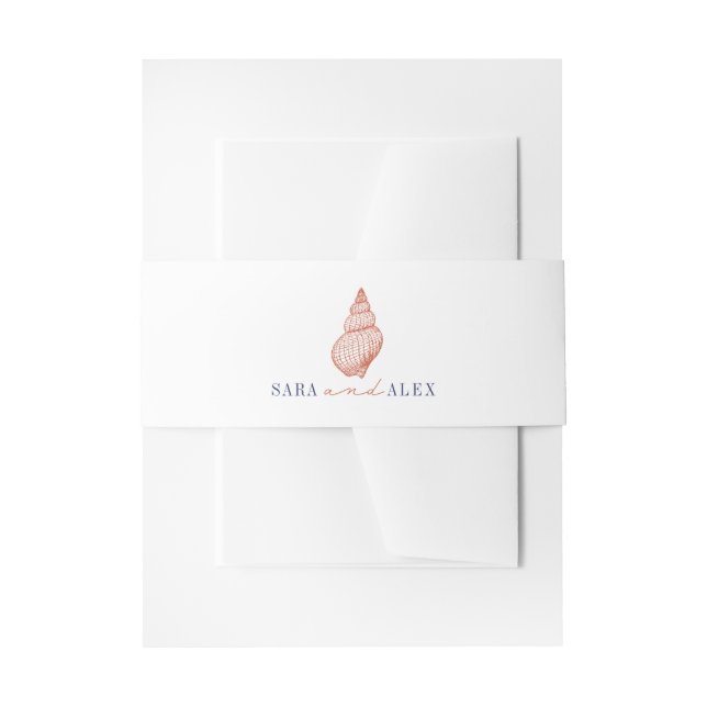 Rustic Seashell Red & Blue Wedding Invitation Belly Band (Front Example)