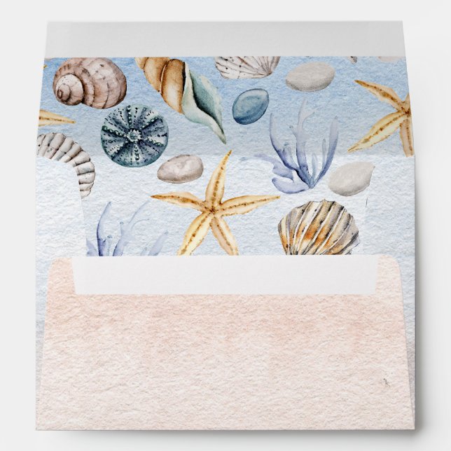 Rustic Seashells Ocean Sea Summer Beach Wedding Envelope (Back (Bottom))