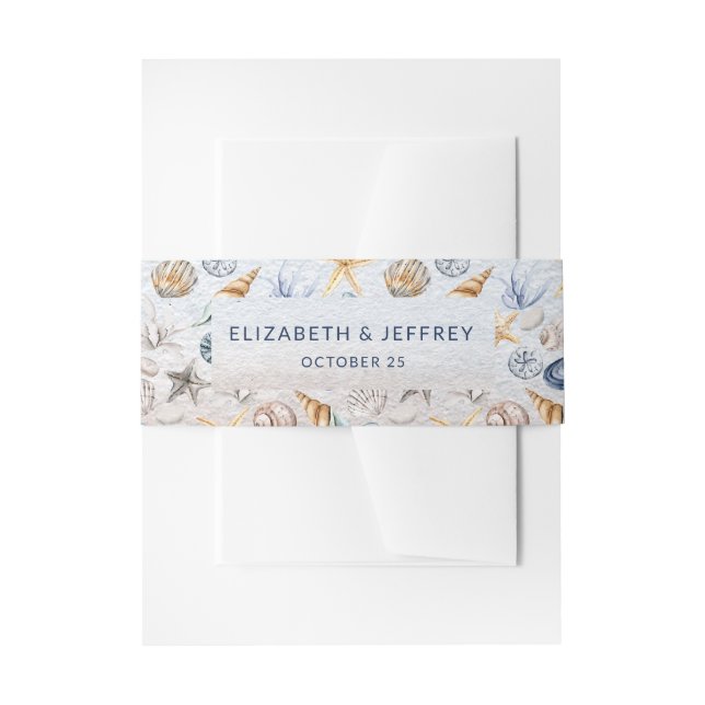 Rustic Seashells Ocean Sea Summer Beach Wedding Invitation Belly Band (Front Example)