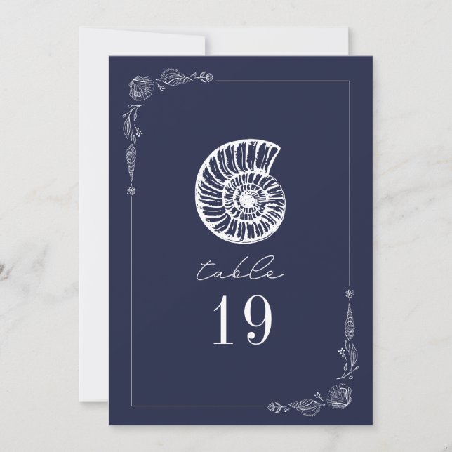 Rustic Seasnail Dark Blue Wedding Table Number (Front)