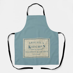 Rustic Seasoned with Love Custom Name Teal  Apron